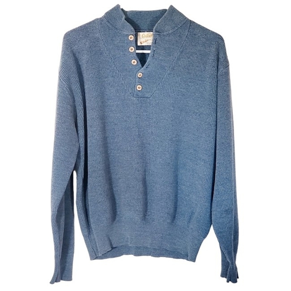 7217 * Cabela's Henley Pullover Sweater Blue Size M Vintage